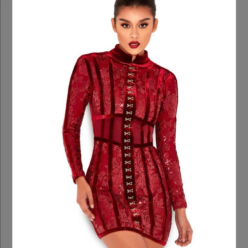 House Of Cb gigi red velvet dress